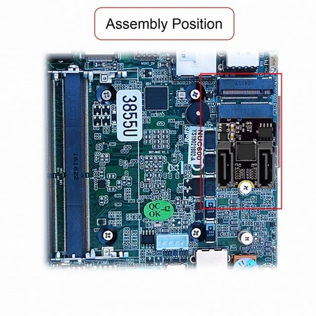 Alt view image 5 of 7 - WRIARICH NGFF Key A+E PCI Express to SATA 3.0 6Gbps Dual Ports Adapter Converter Hard Drive Extension Card JMB582 2230
