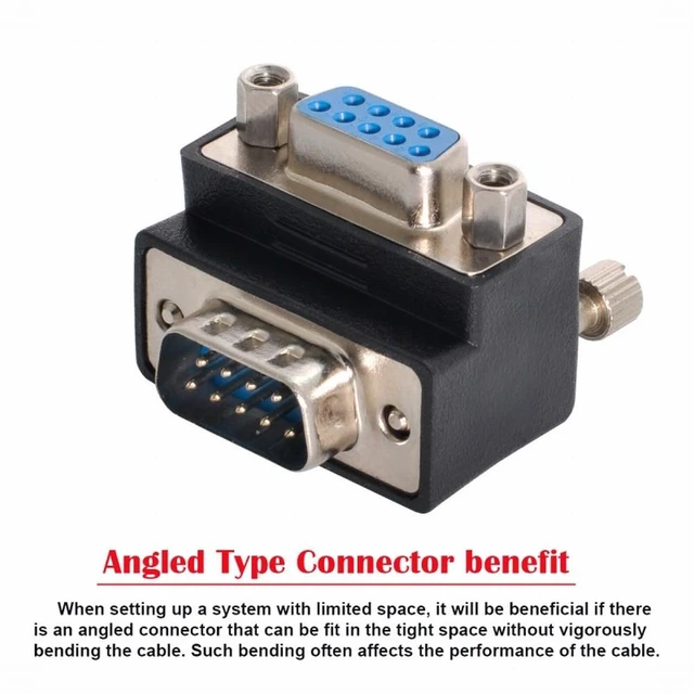 Alt view image 6 of 7 - WRIARICH Cable Down Angled 90 Degree RS232 D-Sub 9Pin Male Screw Type to Female Nut Type Extension Adapter