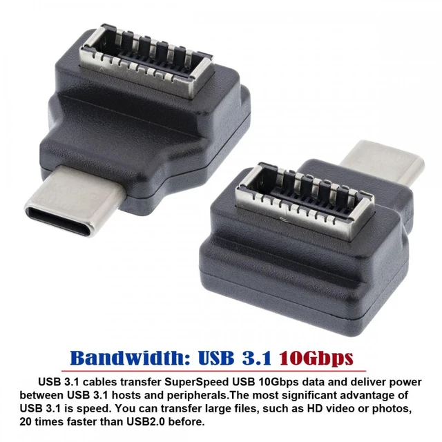 Alt view image 6 of 7 - WRIARICH Type-C USB-C Male to Type-E USB 3.1 Front Panel Header Female Motherboard Extension Data Adapter 90 Degree Angled