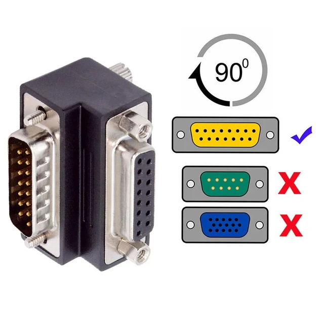 Alt view image 5 of 6 - WRIARICH Cable Up 90 Degree Angled DSUB D-subminiature 15pin Male to Female Extension Adapter DB Connector