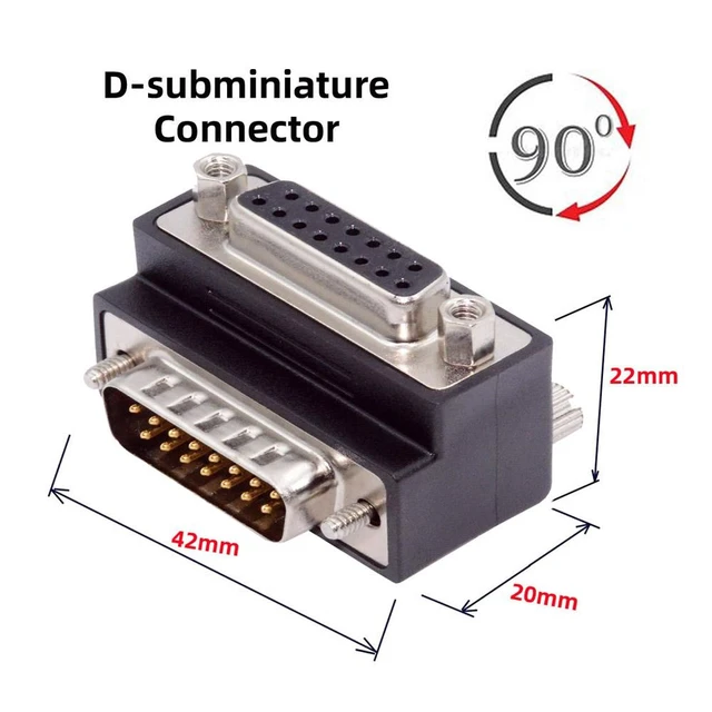 Alt view image 6 of 6 - WRIARICH Cable Up 90 Degree Angled DSUB D-subminiature 15pin Male to Female Extension Adapter DB Connector