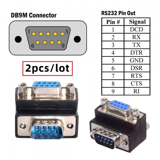 Alt view image 3 of 7 - WRIARICH Cable 2pcs/lot Up & Down Angled 90 Degree RS232 D-Sub 9Pin Screw Type Male to Female Nut Type Extension Adapter