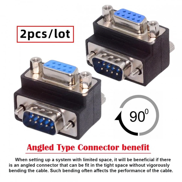 Alt view image 5 of 7 - WRIARICH Cable 2pcs/lot Up & Down Angled 90 Degree RS232 D-Sub 9Pin Screw Type Male to Female Nut Type Extension Adapter