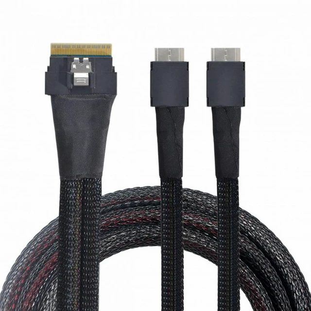 Alt view image 2 of 7 - WRIARICH PCI-E Ultraport Slimline SAS Slim 4.0 SFF-8654 8i 74pin to Dual Oculink SFF-8611 Cable 50cm PCI-Express