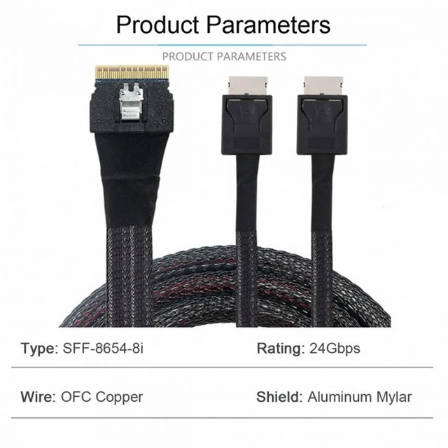 Alt view image 5 of 7 - WRIARICH PCI-E Ultraport Slimline SAS Slim 4.0 SFF-8654 8i 74pin to Dual Oculink SFF-8611 Cable 50cm PCI-Express