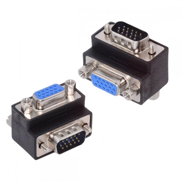 Main image of WRIARICH Cable 2pcs/lot Up & Down Angled 90 Degree VGA RGB HDB15Pin Screw Type Male to Female Nut Type Extension Adapter for Monitor Displays