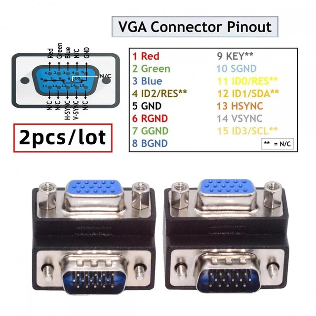 Alt view image 3 of 7 - WRIARICH Cable 2pcs/lot Up & Down Angled 90 Degree VGA RGB HDB15Pin Screw Type Male to Female Nut Type Extension Adapter for Monitor Displays