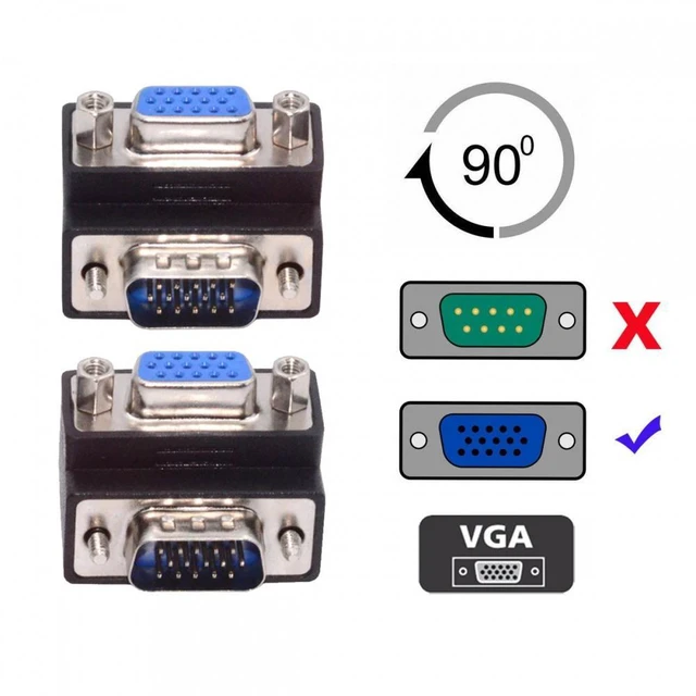 Alt view image 5 of 7 - WRIARICH Cable 2pcs/lot Up & Down Angled 90 Degree VGA RGB HDB15Pin Screw Type Male to Female Nut Type Extension Adapter for Monitor Displays
