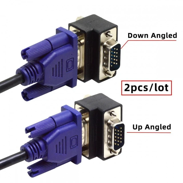 Alt view image 6 of 7 - WRIARICH Cable 2pcs/lot Up & Down Angled 90 Degree VGA RGB HDB15Pin Screw Type Male to Female Nut Type Extension Adapter for Monitor Displays