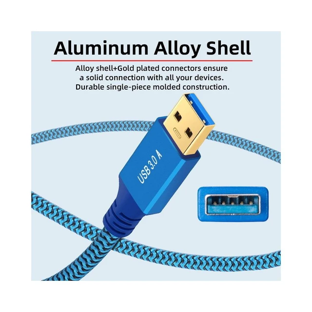 Alt view image 3 of 7 - WRIARICH USB 3.0 Type-A Male to USB3.0 Micro-B Male Cable Extension Blue Sleeve 5Gbps for Disk SSD Camera Data (30cm)