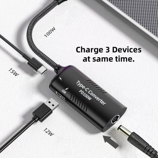 Alt view image 5 of 7 - WRIARICH DC Power 5.5x2.5mm 5.5x2.1mm Input to 100W Dual Type-C USB-C and Type-A Output PD Emulator Trigger Charge Cable