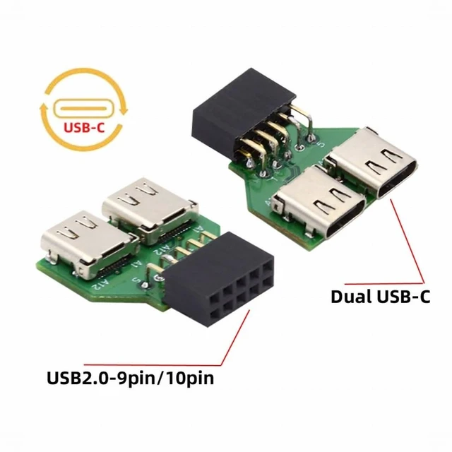 Alt view image 3 of 7 - WRIARICH Dual Ports USB 3.1 Type-C USB-C Female to USB 2.0 Motherboard 9pin 10pin Header Adapter PCBA 480Mbps