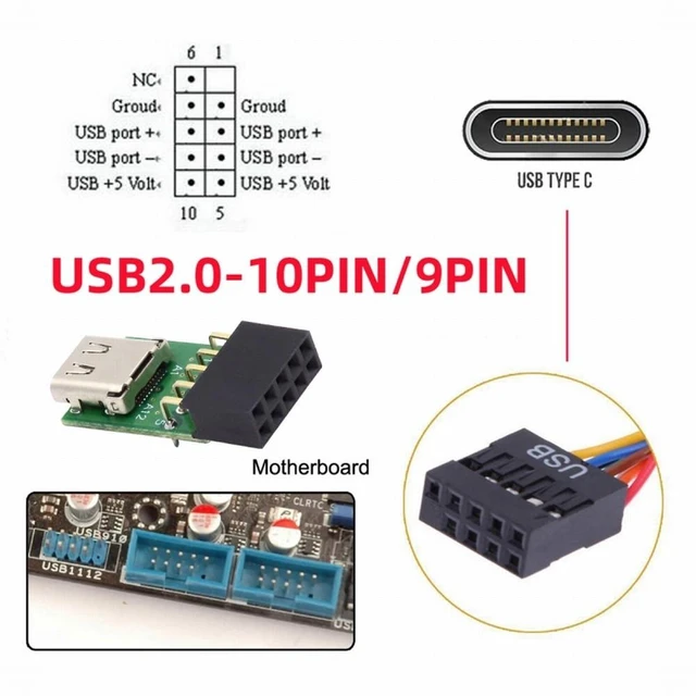 Alt view image 7 of 7 - WRIARICH Single Port USB 3.1 Type-C USB-C Female to USB 2.0 Motherboard 9pin 10pin Header Adapter PCBA 480Mbps