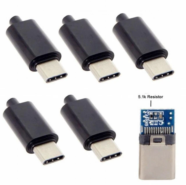 Main image of WRIARICH 5pcs/lot DIY 24pin USB Type-C USB-C Male OTG Host Type 5.1k Resistor with Black Housing Cover