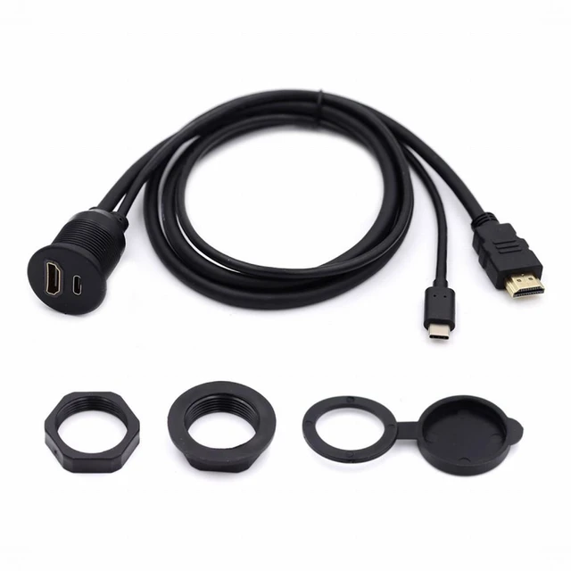Alt view image 2 of 7 - WRIARICH Waterproof Dustproof USB-C Type-C USB &HDMI 4K Extension Flush Car Latch Mount Extension Cable for Dashboard Panel