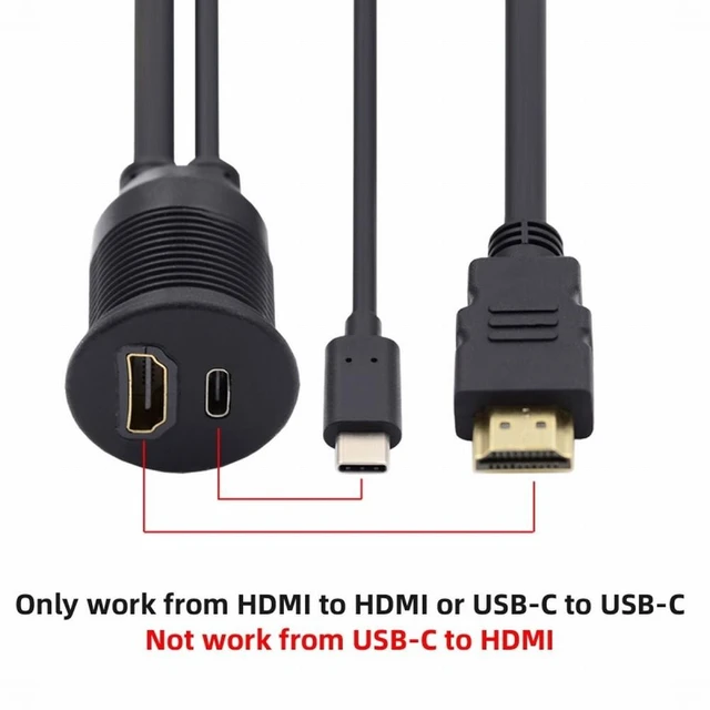 Alt view image 3 of 7 - WRIARICH Waterproof Dustproof USB-C Type-C USB &HDMI 4K Extension Flush Car Latch Mount Extension Cable for Dashboard Panel