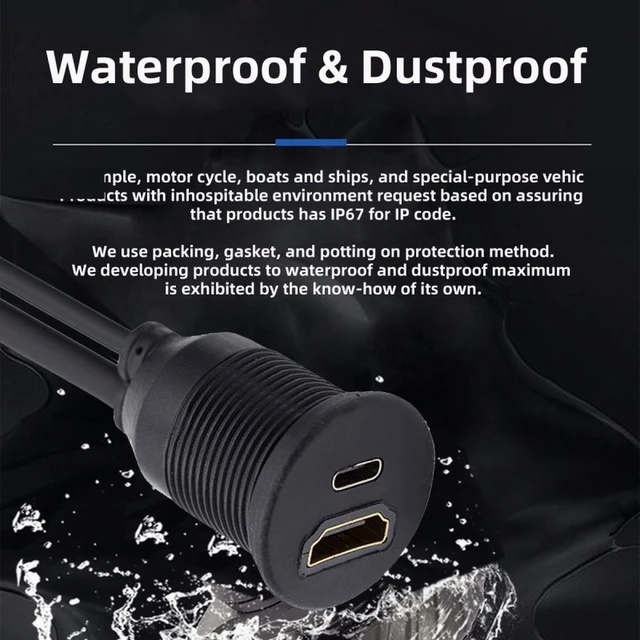 Alt view image 5 of 7 - WRIARICH Waterproof Dustproof USB-C Type-C USB &HDMI 4K Extension Flush Car Latch Mount Extension Cable for Dashboard Panel