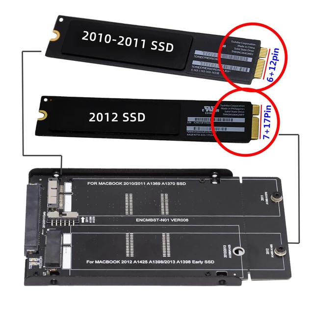 Alt view image 5 of 7 - WRIARICH 2.5inch SATA 22Pin to 2010 2011 2012 Mac Air Pro Retina SSD 12+6Pin 17+7Pin A1425 A1398 MC975 MC976 Case Enclosure