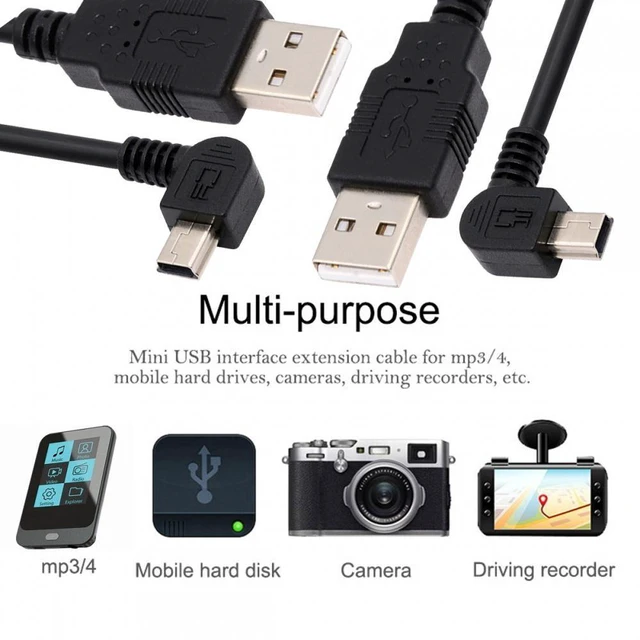 Alt view image 5 of 7 - WRIARICH 2pcs/lot Left & Right Angled Mini USB B Type 5pin Male 90 Degree to USB 2.0 Male Power Data Cable 50cm