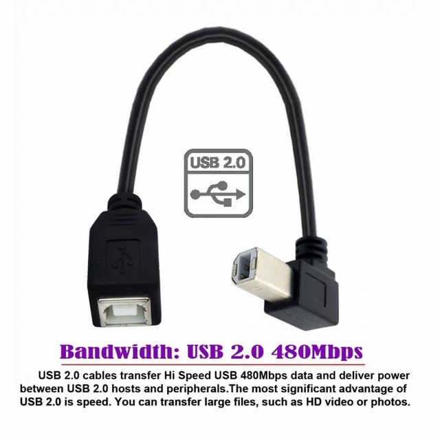 Alt view image 3 of 7 - WRIARICH USB 2.0 B Type Male to Female Extension Cable Right Angled 90 Degree (20cm) for Printer Scanner Disk
