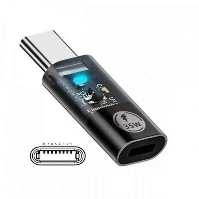 Main image of WRIARICH Transparent LED Type-C USB-C Male to 8P Female 35W Power 480Mbps Data Adapter Compatible with iPhone15 & Android & Tablet