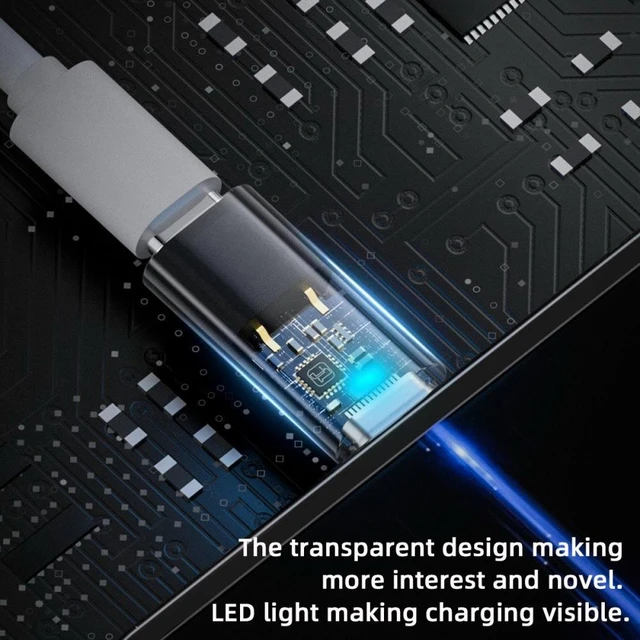 Alt view image 3 of 7 - WRIARICH Transparent LED Type-C USB-C Male to 8P Female 35W Power 480Mbps Data Adapter Compatible with iPhone15 & Android & Tablet
