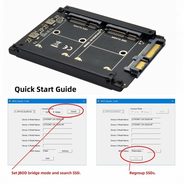 Alt view image 3 of 7 - WRIARICH Dual MSATA Mini-SATA SSD Card JBOD Raid0 Span Bridge to 2.5inch SATA Combo HDD Disk Drive Enclosure