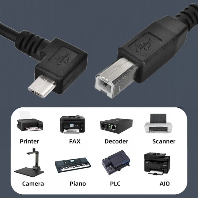 Alt view image 7 of 7 - WRIARICH Left Angled 90 Degree Micro USB OTG to Standard B Type-Cable for Printer Scanner Disk Lectronic Musical Instrument Midi Keyboard (60cm)