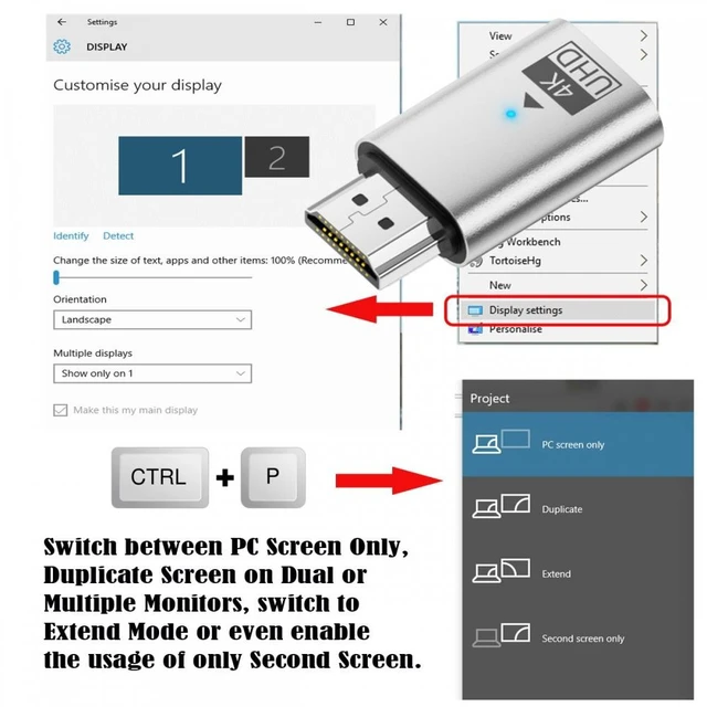 Alt view image 5 of 7 - WRIARICH Silver CY Virtual Display Adapter 4K HDMI 1.4 Male to Female Extension DDC EDID Dummy Plug Headless Ghost Display Emulator HDTV 4K@60Hz