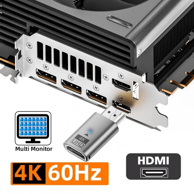 Alt view image 6 of 7 - WRIARICH Silver CY Virtual Display Adapter 4K HDMI 1.4 Male to Female Extension DDC EDID Dummy Plug Headless Ghost Display Emulator HDTV 4K@60Hz