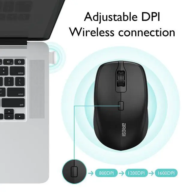 Alt view image 2 of 7 - Ergonomic Bluetooth Mouse and Mouse Pad for Laptop, Silent Mouse with 3-Levels DPI, USB Nano Receiver for Android PC Notebook Computer Mac-Black