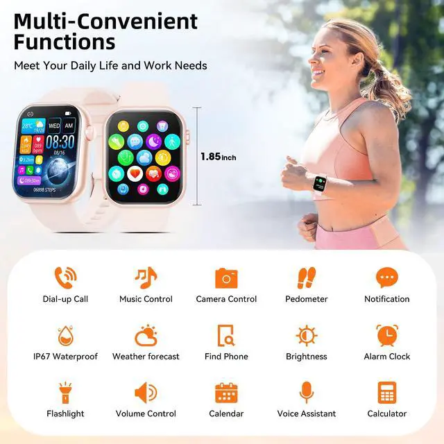 Alt view image 7 of 7 - Smart Watch (Answer/Make Call) 1.85inch Fitness Tracker, DIY Dials/Pedometer/Calories/Multiple Sport Modes/Voice Assistant, Smart Watches for Men Women Android iOS Phones