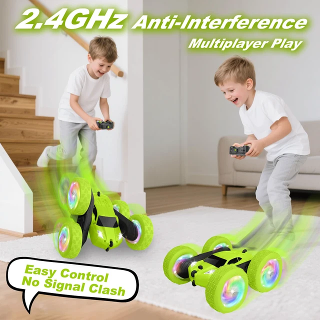 Alt view image 3 of 7 - Remote Control Car, Stunt RC Cars, 2.4GHz Double Sided 360° Flips RC Crawler, Outdoor Toys for Kids Ages 4-8, Upgraded USB-C Modular Battery, 5 6 7 8 9 10 +Year Old Boys Birthday Gifts Green