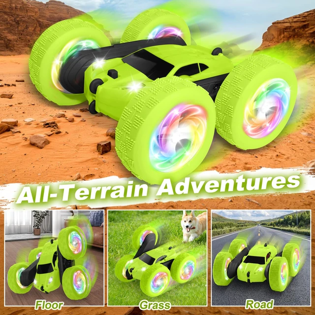Alt view image 4 of 7 - Remote Control Car, Stunt RC Cars, 2.4GHz Double Sided 360° Flips RC Crawler, Outdoor Toys for Kids Ages 4-8, Upgraded USB-C Modular Battery, 5 6 7 8 9 10 +Year Old Boys Birthday Gifts Green