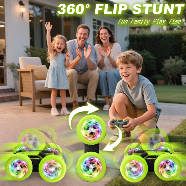 Alt view image 6 of 7 - Remote Control Car, Stunt RC Cars, 2.4GHz Double Sided 360° Flips RC Crawler, Outdoor Toys for Kids Ages 4-8, Upgraded USB-C Modular Battery, 5 6 7 8 9 10 +Year Old Boys Birthday Gifts Green