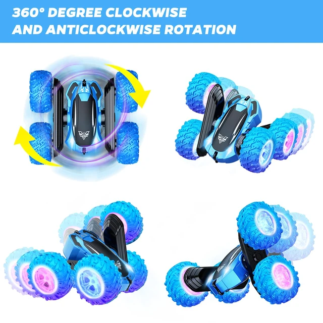 Alt view image 3 of 7 - Remote Control Car, 2.4GHz Double Sided 360° Flips RC Stunt Car | LED Wheels & Headlight 4WD Race Stunt Car, High Speed Off Road Cars Toy Gift for 3 4 5 6 7 8-12 Year Old Boy Toys (Blue)
