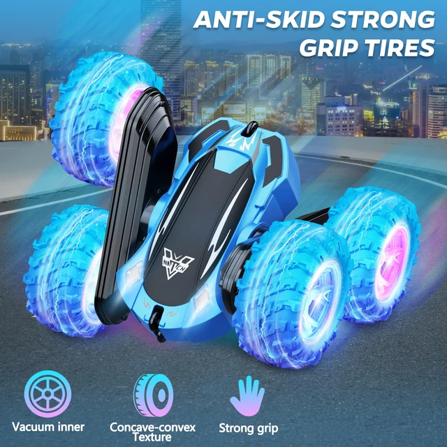 Alt view image 5 of 7 - Remote Control Car, 2.4GHz Double Sided 360° Flips RC Stunt Car | LED Wheels & Headlight 4WD Race Stunt Car, High Speed Off Road Cars Toy Gift for 3 4 5 6 7 8-12 Year Old Boy Toys (Blue)
