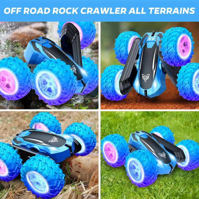 Alt view image 6 of 7 - Remote Control Car, 2.4GHz Double Sided 360° Flips RC Stunt Car | LED Wheels & Headlight 4WD Race Stunt Car, High Speed Off Road Cars Toy Gift for 3 4 5 6 7 8-12 Year Old Boy Toys (Blue)