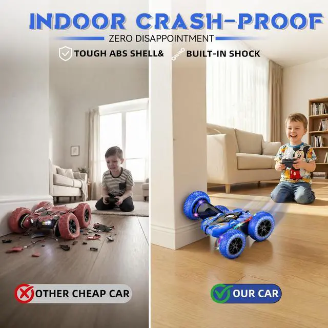 Alt view image 2 of 7 - RC Car for Boy Ages 6-12: 2 Batteries 360° Stunt Rotating 4WD Remote Control Toy with Headlights, Indoor Outdoor Birthday Gifts for Kids 6 7 8 9 10 11 12, Blue