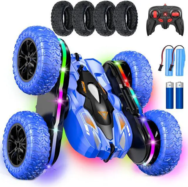 Main image of RC Car for Boy Ages 6-12: 2 Batteries 360° Stunt Rotating 4WD Remote Control Toy with Headlights, Indoor Outdoor Birthday Gifts for Kids 6 7 8 9 10 11 12, Blue