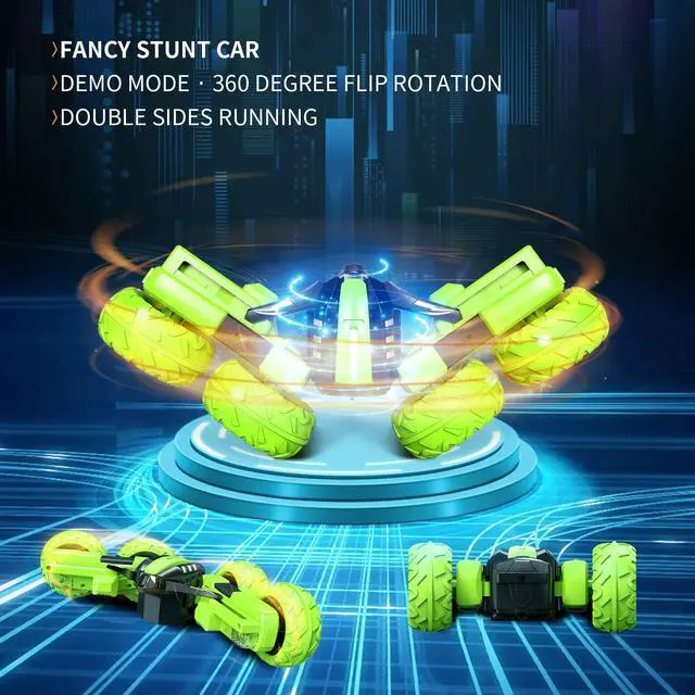 Alt view image 2 of 7 - Remote Control Car Boy with Headlight, Hobby RC Car Stunt Kids Toy Gift for Boys Girls 6+ Years, Electric 4WD 2.4Ghz Double Side Rotating Race Vehicle 360° Flips Offroad Birthday Xmas
