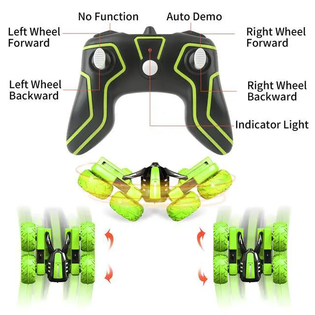 Alt view image 4 of 7 - Remote Control Car Boy with Headlight, Hobby RC Car Stunt Kids Toy Gift for Boys Girls 6+ Years, Electric 4WD 2.4Ghz Double Side Rotating Race Vehicle 360° Flips Offroad Birthday Xmas