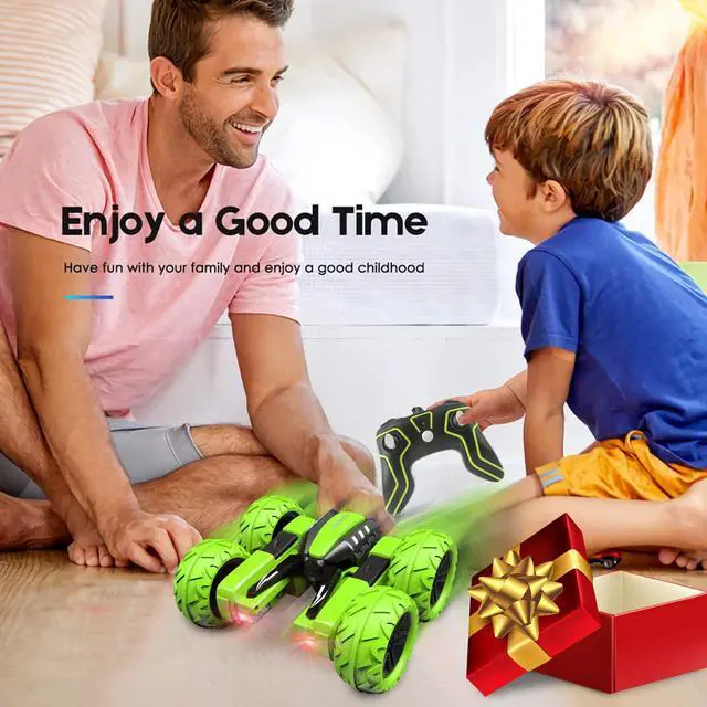 Alt view image 7 of 7 - Remote Control Car Boy with Headlight, Hobby RC Car Stunt Kids Toy Gift for Boys Girls 6+ Years, Electric 4WD 2.4Ghz Double Side Rotating Race Vehicle 360° Flips Offroad Birthday Xmas