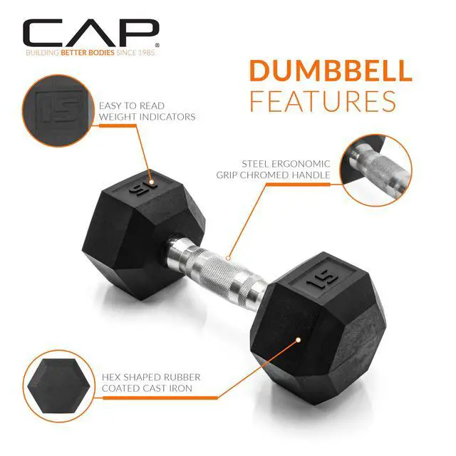 Alt view image 3 of 6 - CAP Barbell 15 LB Coated Hex Dumbbell Weight, New Edition