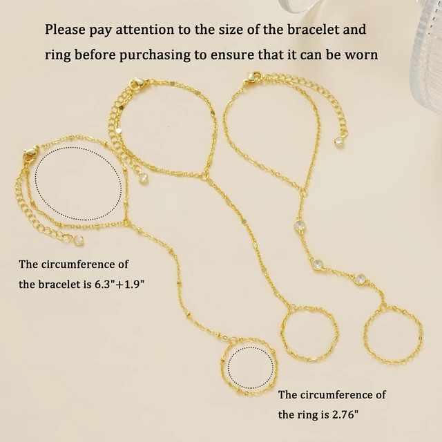 Alt view image 6 of 7 - 3PCS 14K Gold-Plated Hand Chain Bracelets for Women, Stack Bracelets Set Adjustable, Dainty Ring Bracelet Hand Chain