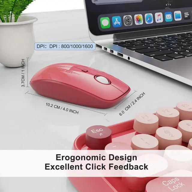 Alt view image 4 of 7 - Wireless Keyboard and Mouse Combo | Cute Colorful Keyboard and Mouse with 2.4GHz Cordless Retro Typewriter Keyboard | Auto-Sleep | USB Receiver for Windows PC/Laptop - Pink Colorful