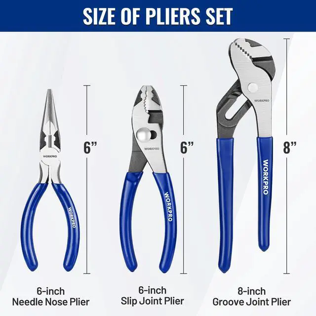 Alt view image 5 of 7 - Pliers Set, 3-Piece Plier Tool Set with Soft Handle | 6" Needle Nose Pliers, 6" Slip Joint Pliers, 8" Groove Joint Pliers for DIY & Home Use
