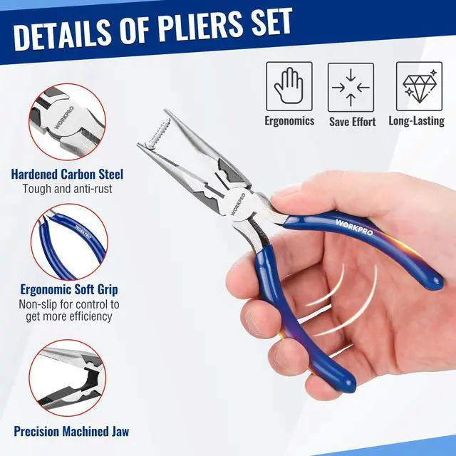 Alt view image 6 of 7 - Pliers Set, 3-Piece Plier Tool Set with Soft Handle | 6" Needle Nose Pliers, 6" Slip Joint Pliers, 8" Groove Joint Pliers for DIY & Home Use
