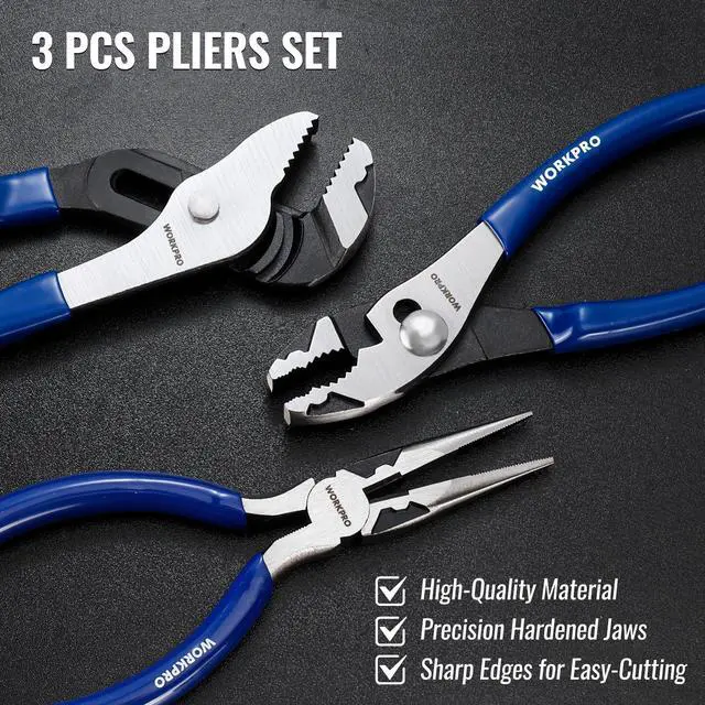 Alt view image 7 of 7 - Pliers Set, 3-Piece Plier Tool Set with Soft Handle | 6" Needle Nose Pliers, 6" Slip Joint Pliers, 8" Groove Joint Pliers for DIY & Home Use