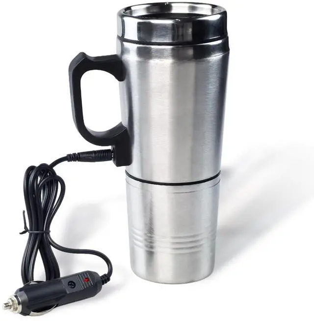 Main image of 12V Car Heating Cup, Stainless Steel Electric Car Kettle with Cigarette Lighter Plug, Portable Travel Insulated Heated Mug, Vehicle Heated Coffee Cup Mug Warmer, for Hot Water Tea Coffee Making